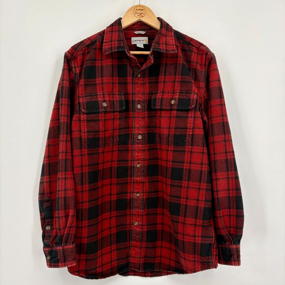Carhartt Red Plaid Flannel Workwear Original Fit Button Down Shirt, Mens Medium - Picture 1 of 8